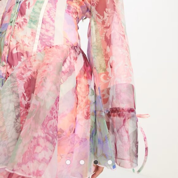 ASOS LUXE CURVE cupped organza mini dress in floral scarf print - Picture 2 of 4